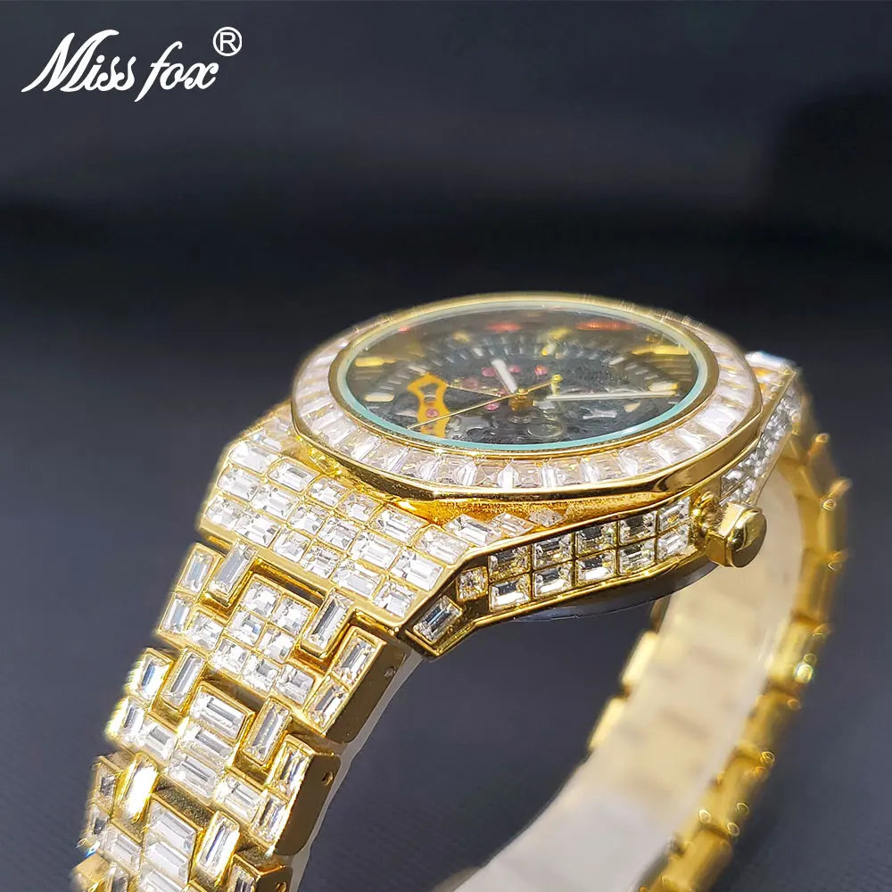 Mechanical Skeleton Watch Luxury Men Gold Diamond Fashion Hip Hop Street Trend Waterproof Automatic Watches For Man Droshipping