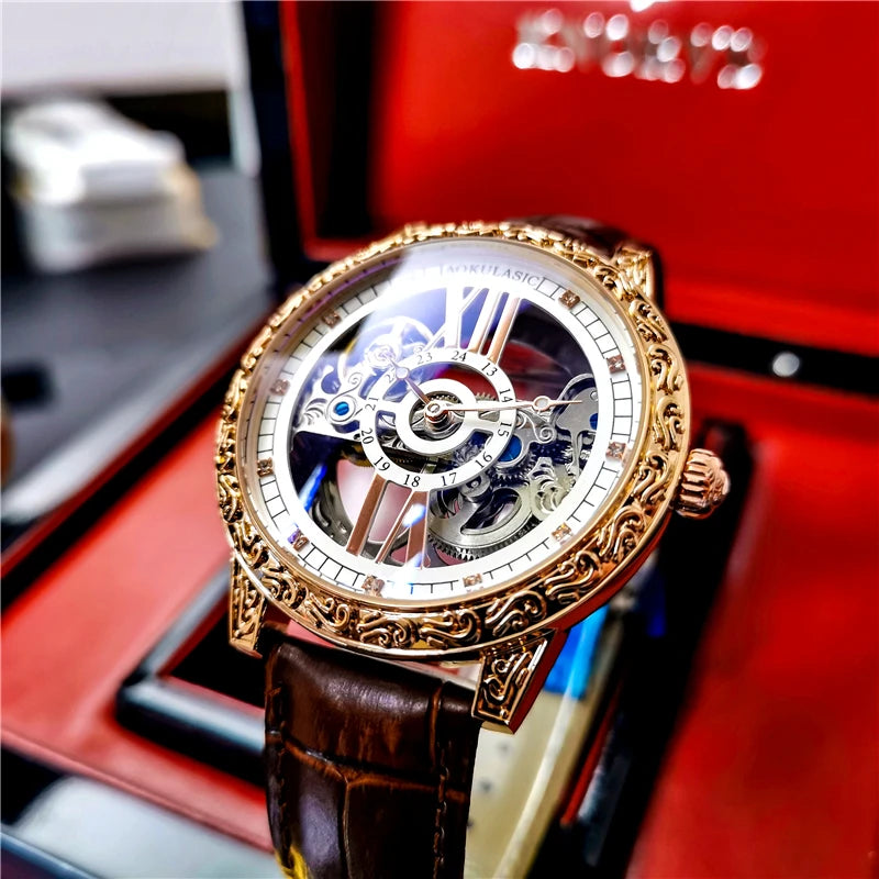 Watch Men Transparent Carved Automatic Mechanical.