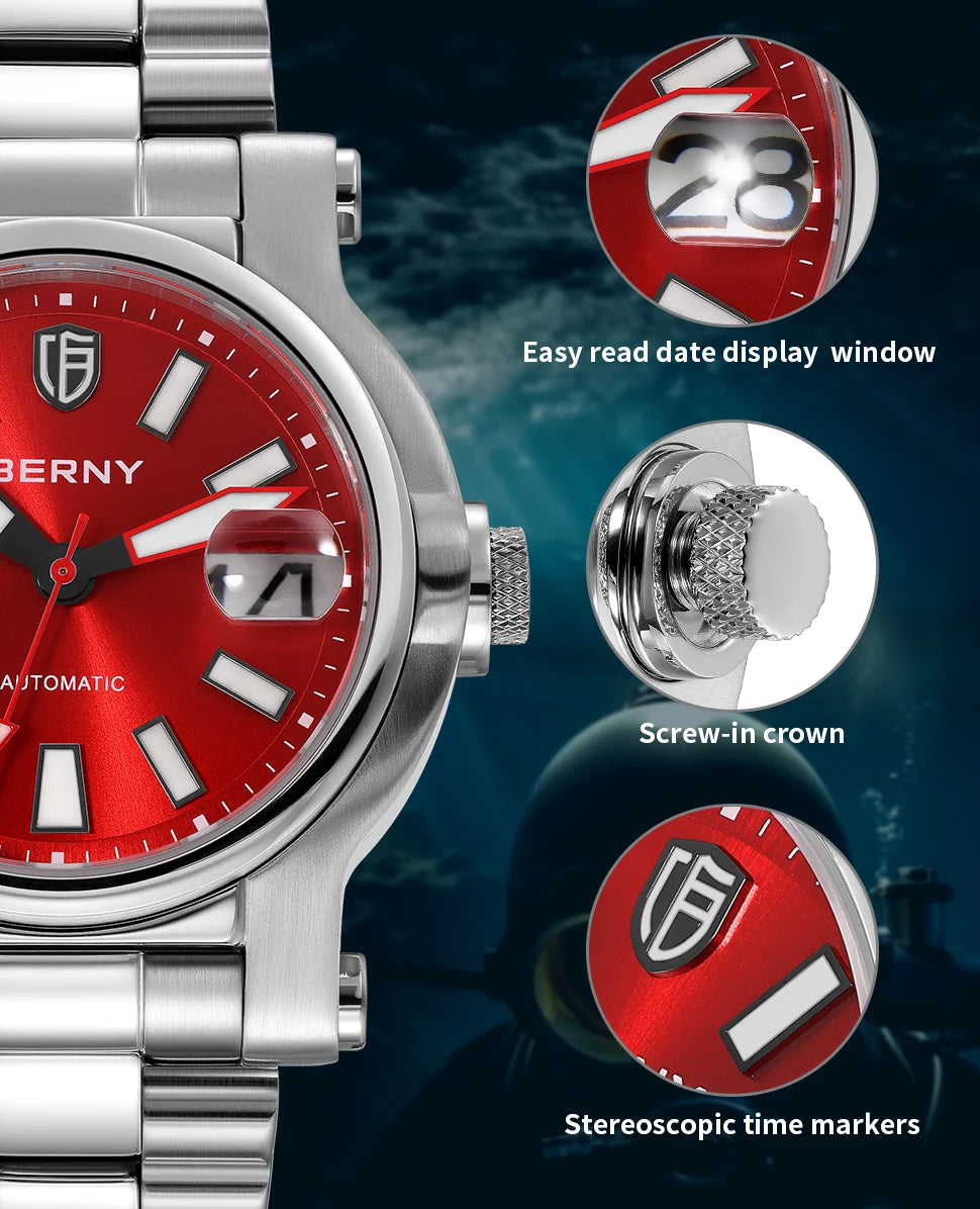 BERNY Men Diver Automatic Watch.