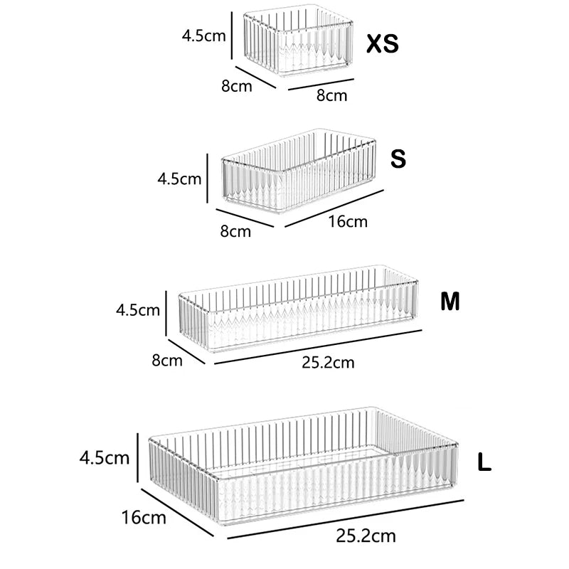 Plastic Transparent Cosmetics Storage Boxes Set Stackable Vanity Bathroom Makeup Organizer Bin Desktop Drawer Organizer