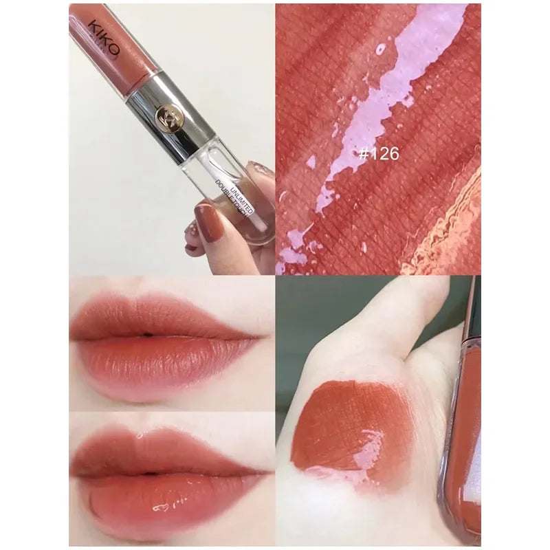 Double-Head Lip Gloss Non-Fading Non-Stick Cup Long-Lasting Liquid Lip Glaze Lipstick Beauty Makeup Cosmetics for Women Girls