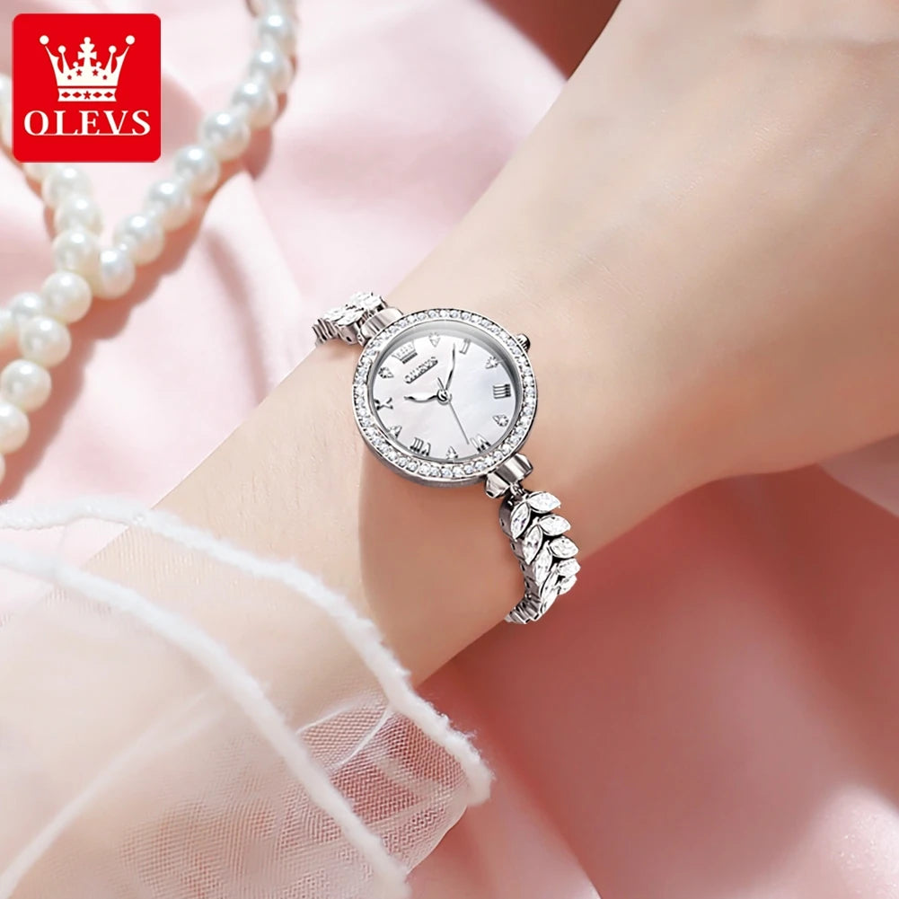 OLEVS Luxury Women Watches Bracelet Silver White.