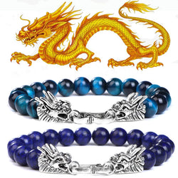 Fengshui Dragon Charm Bracelets For Women Men Natural Stone Bracelet 8MM Beads Lapis Lazuli Tiger Eye Lava Bangles Good Luck