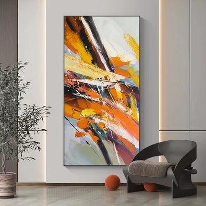 Pure Hand-painted Oil Painting Orange Modern Abstract Corridor Decoration Painting Living Room Vertical Version Hanging Painting