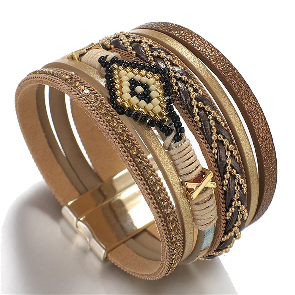 Multilayer Handwoven Leather Bracelet for Women.