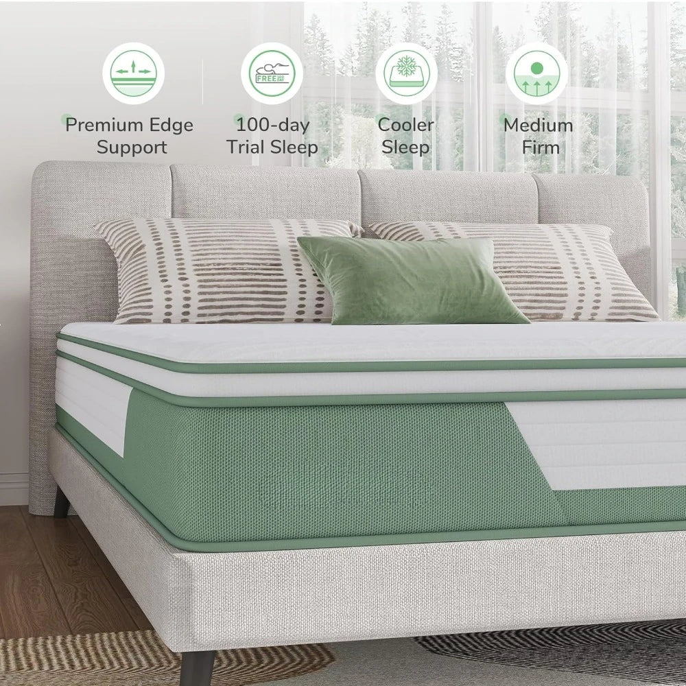 Mattress Full 12 Inch 5-Zone Hybrid Mattress With Gel Memory Foam for Pressure Relief & Cool Sleep Bed Size Bedroom Furniture