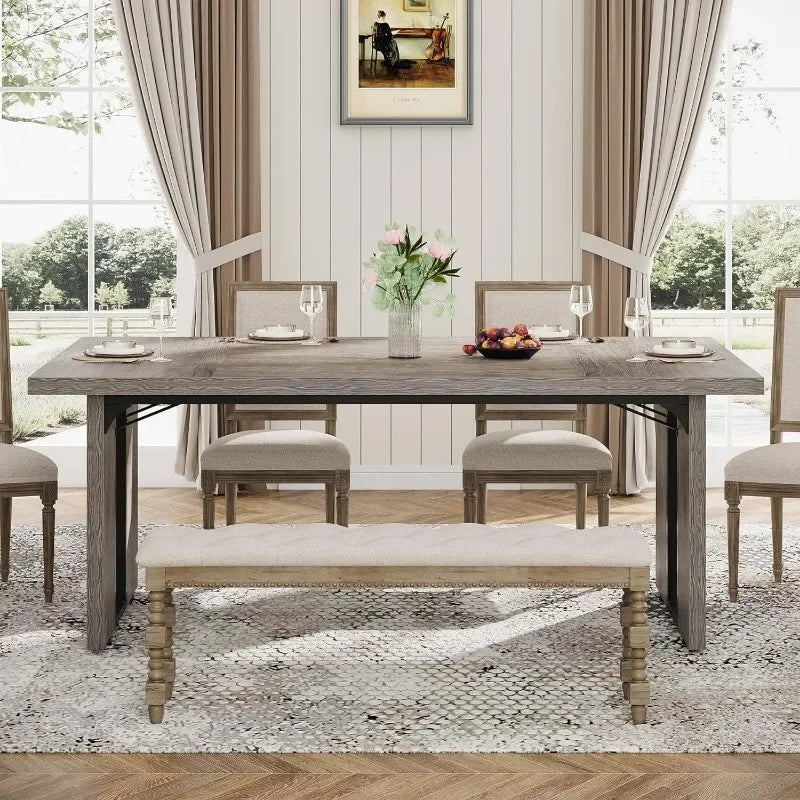 Large Dining Table for 6 to 8 People: Rustic Farmhouse Style