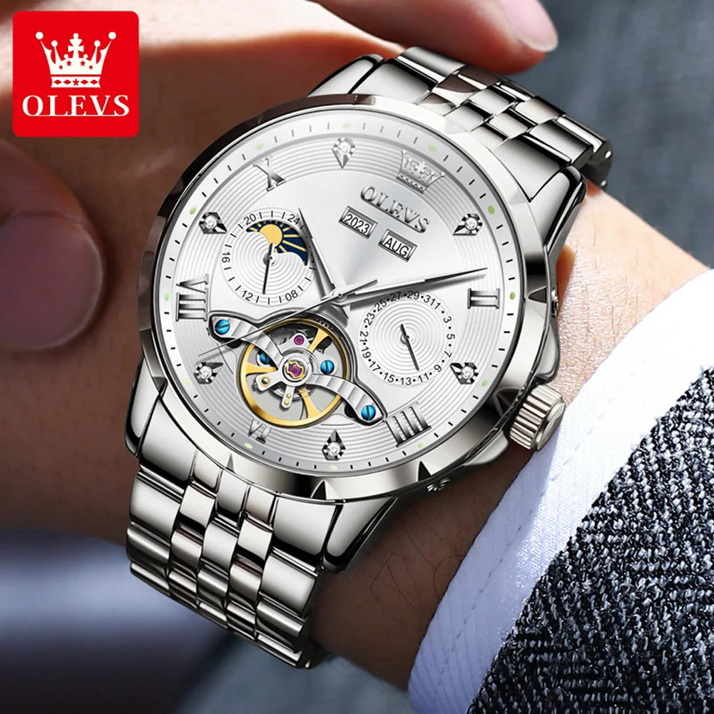 OLEVS 6691 Men's Watch Luxury Business Multi functional Flywheel Lunar Waterproof .