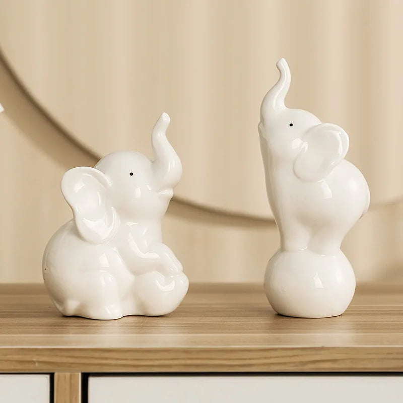 Nordic Style Golden Elephant Ceramic Ornaments Cute Animal Figurine Living Room Home Accessories Office Porcelain Crafts Decor