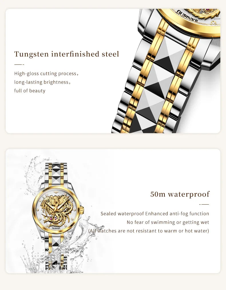 OUPINKE Luxury Carving Phoenix Women Automatic Mechanical Watches New Waterproof Lady Wrist Watch Casual Fashion Watch for Women