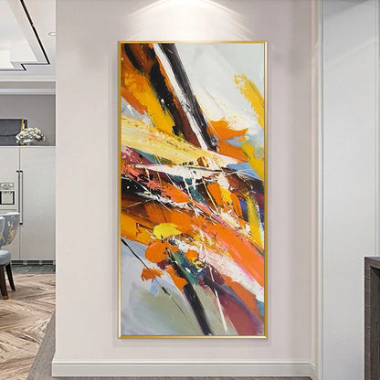 Pure Hand-painted Oil Painting Orange Modern Abstract Corridor Decoration Painting Living Room Vertical Version Hanging Painting