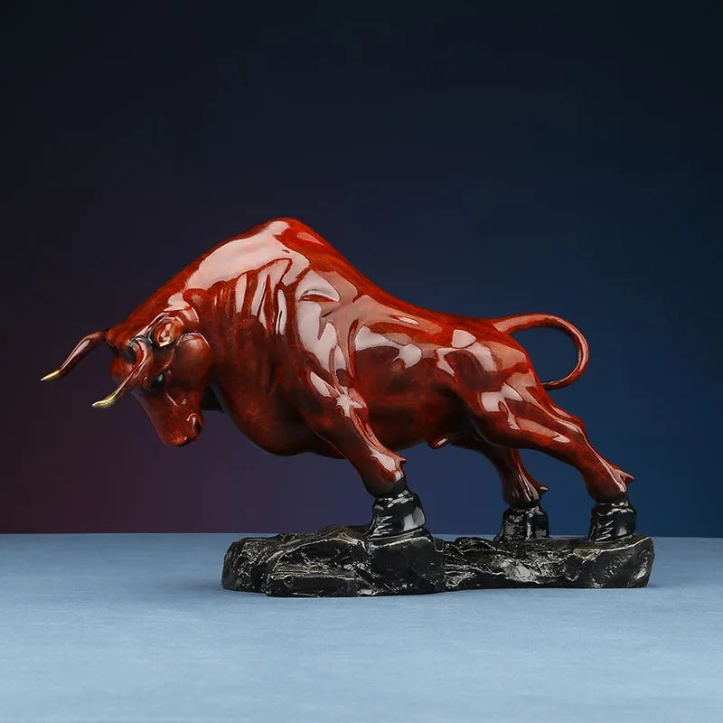 Red Bronze Forge Ahead Bull Statue.