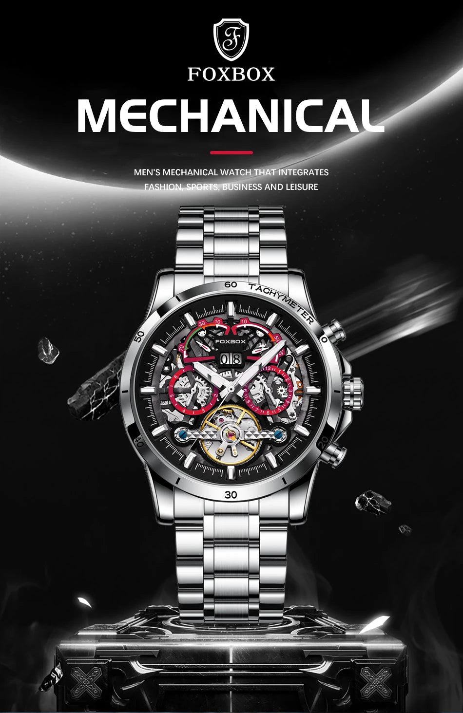 LIGE Mechanical Watches Chronograph Watch for Men Automatic Men&