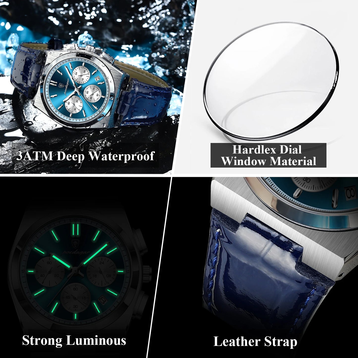 POEDAGAR Luxury Watch For Men Leather Sports.