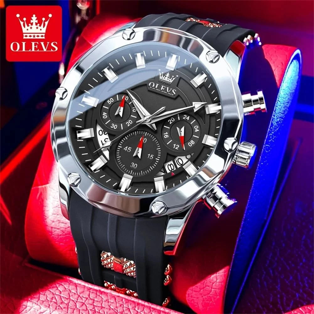 OLEVS 9991 Fashion Sport Quartz Watch For Men 45mm Big Dial Chronograph Date Hand Clock Waterproof Original Man Watches 2024