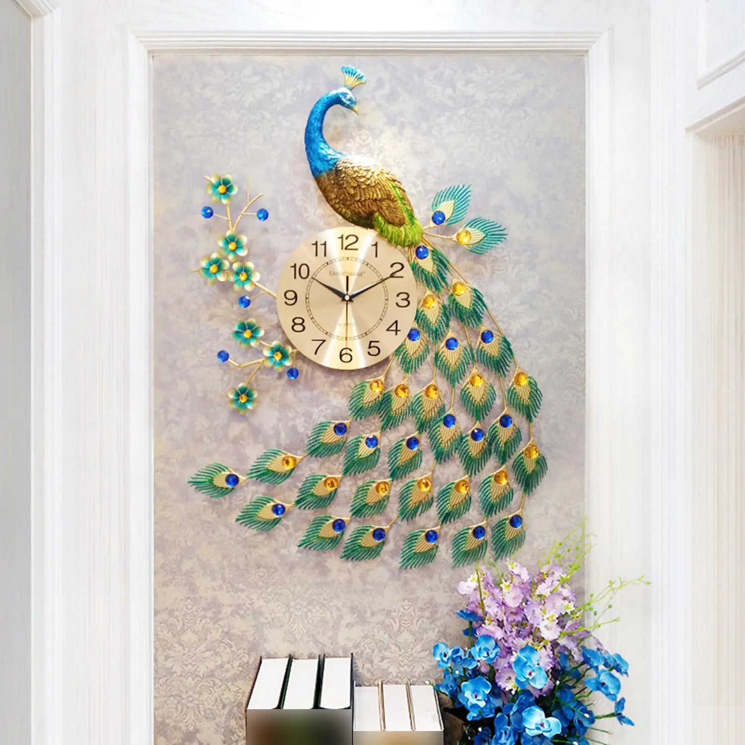 Clock Silent Non Ticking 3D Peacock Shaped Decorative Wall Clocks