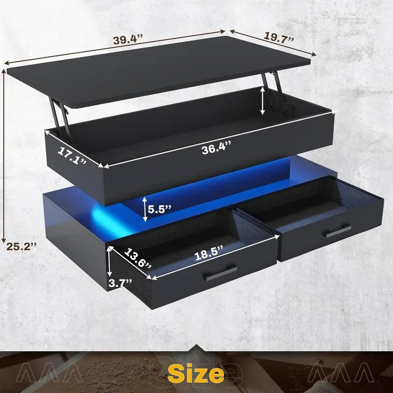 Lift Top Coffee Table with Storage LED Light.