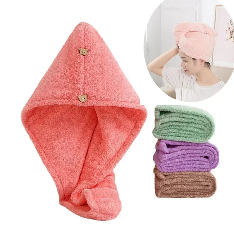 Microfiber Hair Towel Hair Cap with Button.