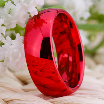 8mm Red Tungsten Carbide Wedding Band