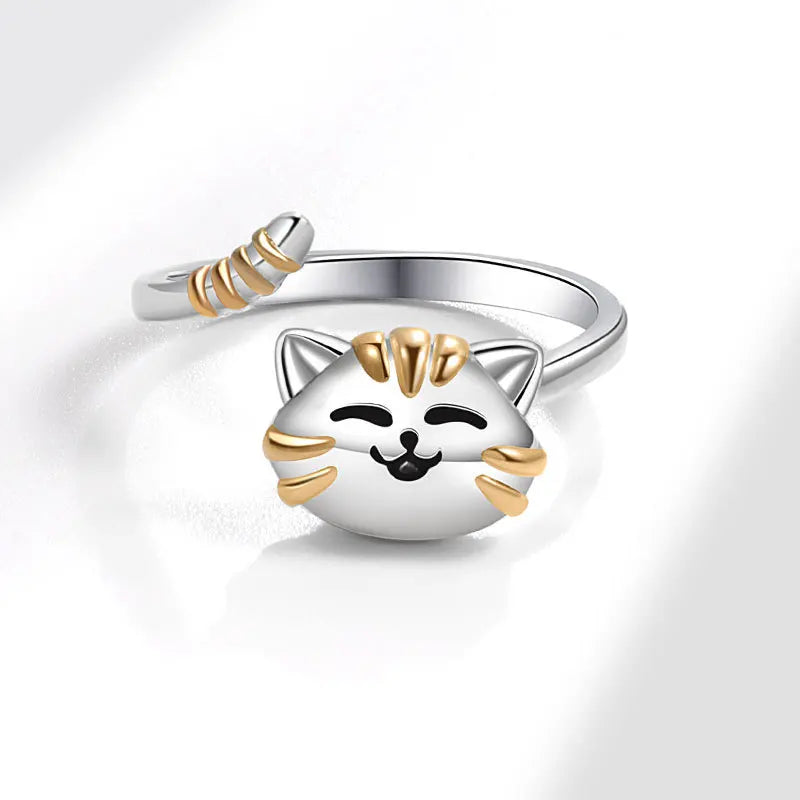 Cute Cartoon Kitty Woman Anxiety Relaxing Ring.