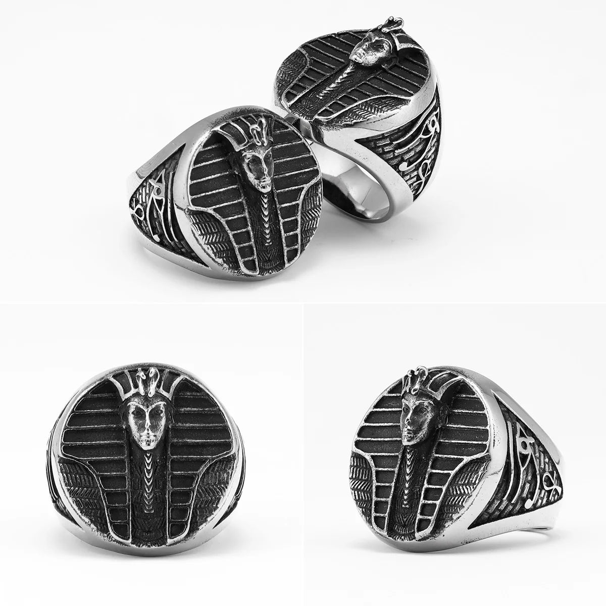 Egyptian Pharaoh Amulet Men Rings Stainless Steel Women Jewelry Vintage Punk Rock Cool Stuff Fashion Accessories Gift Wholesale