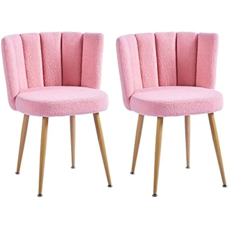 Pink Sherpa Accent Chairs Set of 2, Mid Century Modern.