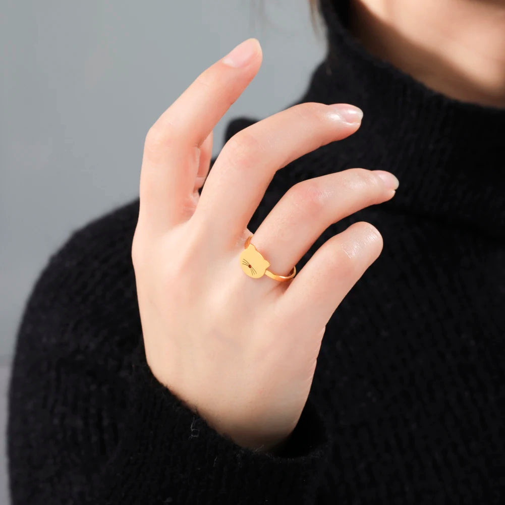 Smile Cat Ring Stainless Finger Ring.