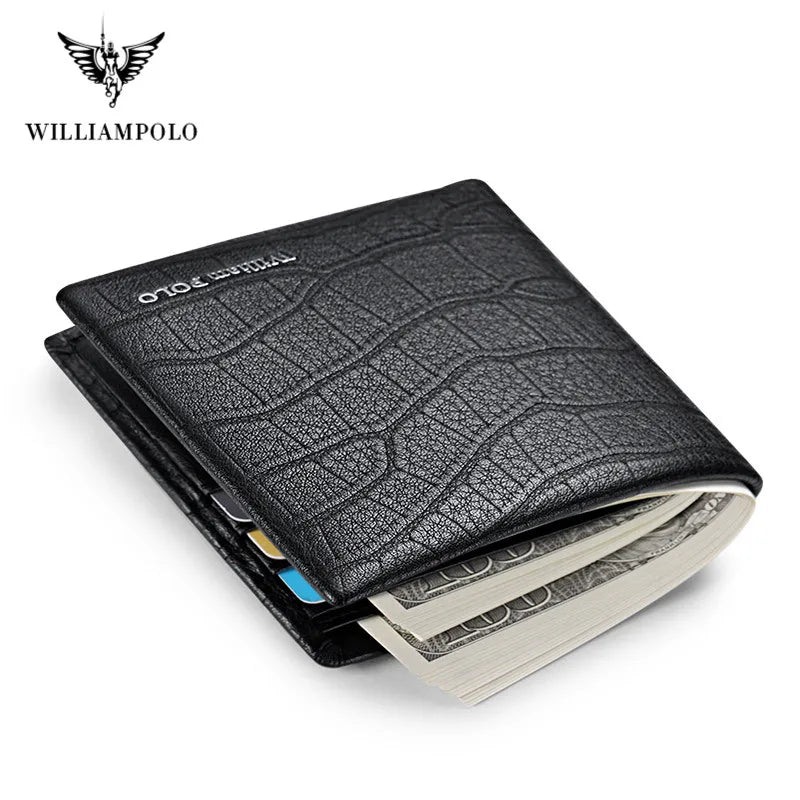 WILLIAMPOLO 100% Genuine Leather Wallet Men Crocodile Pattern Men Card Holder Wallet Real Cowhide Wallets For Man