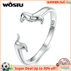 Real 925 Sterling Silver Cute Dachshund Dog Adjustable Rings for Women Original Open Animal Ring Fine Family Jewelry Gift