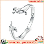 Real 925 Sterling Silver Cute Dachshund Dog Adjustable Ring.