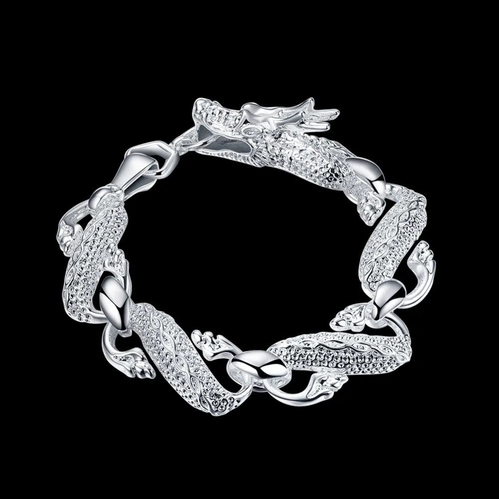 Vintage Dragon Men Bracelet Silver White Dragon.