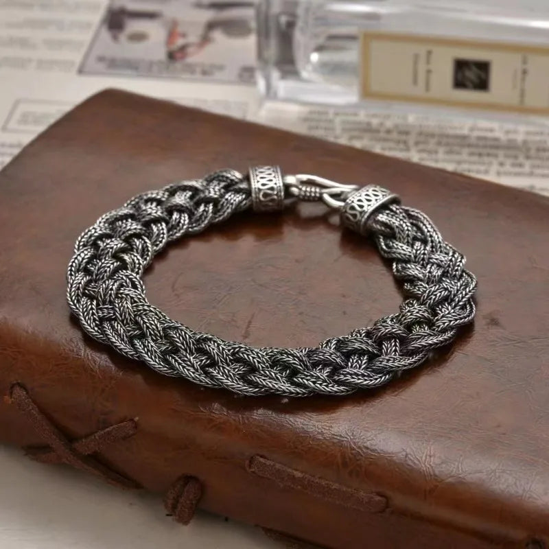 Silver Vintage Double Stranded Bracelet Men&