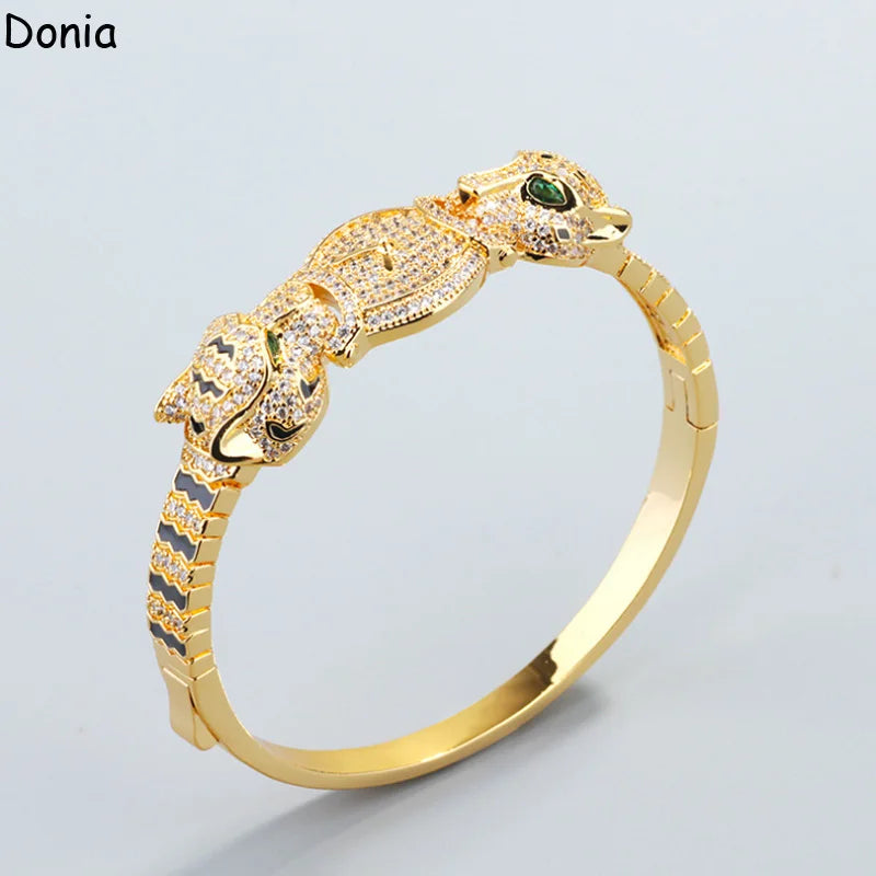 Donia Jewelry European and American Fashion Double-Headed Cheetah Titanium Steel Micro Inset AAA Zircon Luxury Bracelet Ring