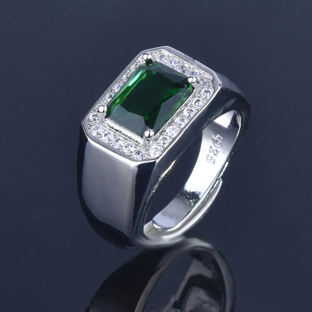 Ted Classic Square Emerald Green Gemstone Ring For Men