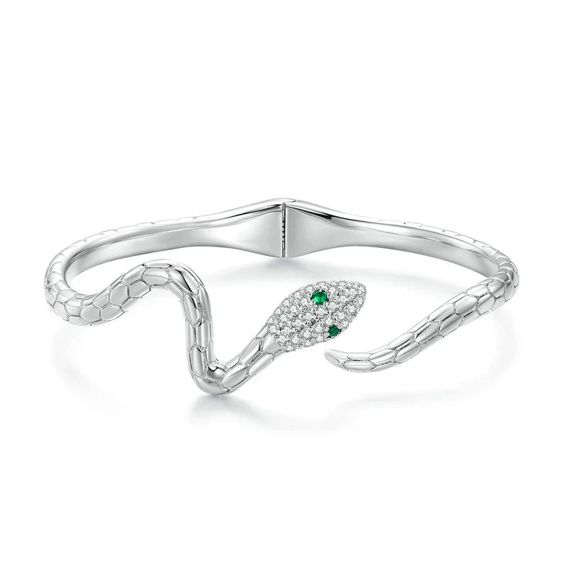 Silver Color Classical Snake Open Bangle.