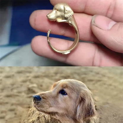 Cute Healing Zircon Golden Dog Ring