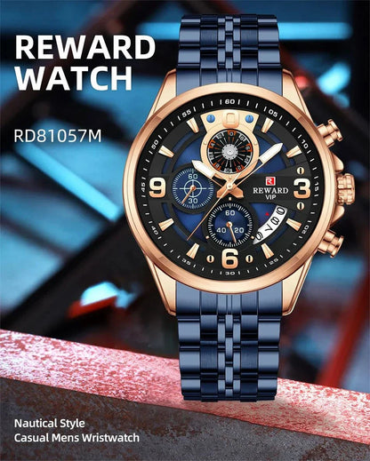 REWARD New Mens Watches Stainless Steel Luxury Waterproof Chronograph