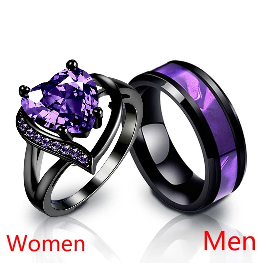 Fashion Couple Rings Romantic Women Heart Purple.