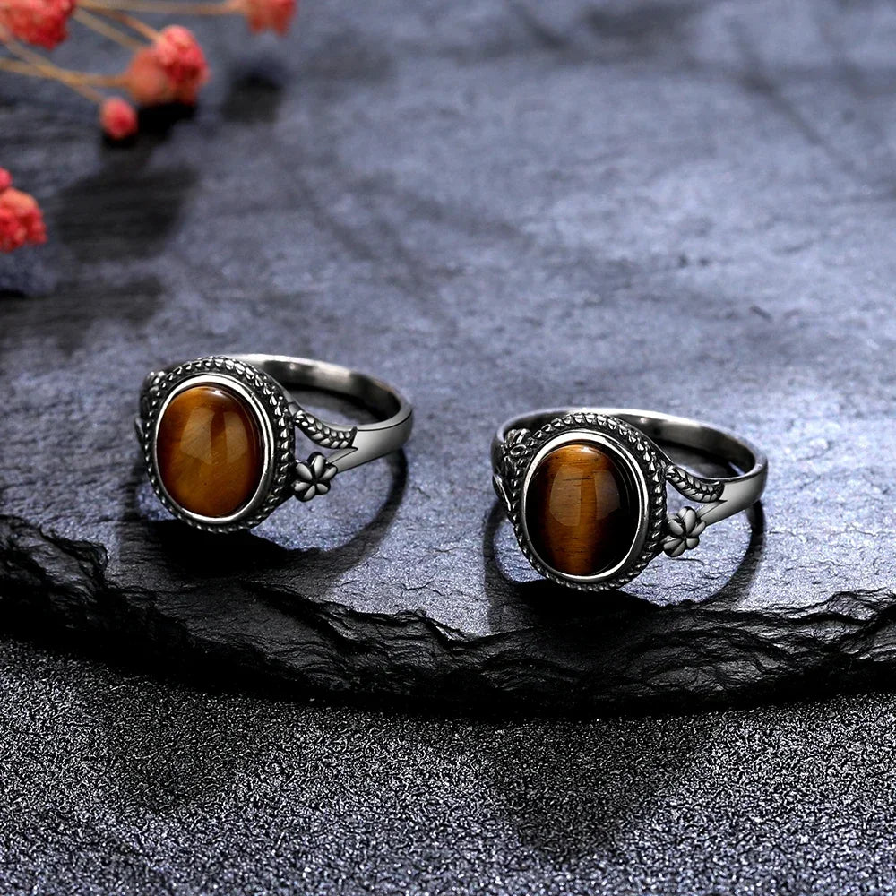 Natural Tiger's Eye Stone Finger Ring.