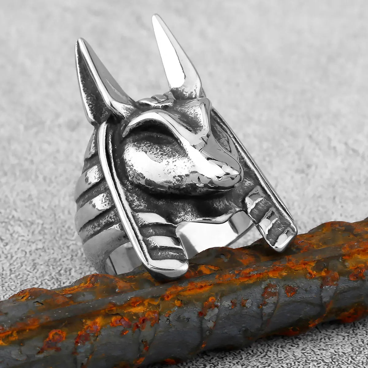 Retro Egypt Mythology Grim Reaper Anubis Stainless Steel Ring Egyptian Jackal God Underworld Gatekeeper Biker Rings Rock Jewelry