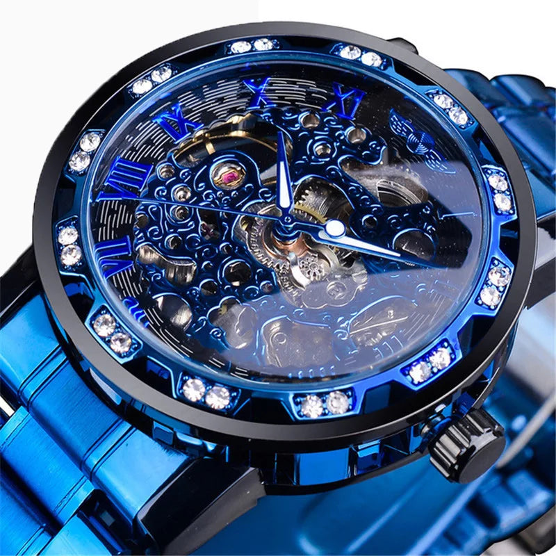 Diamond Mechanical Watch Luminous Gear Movement.