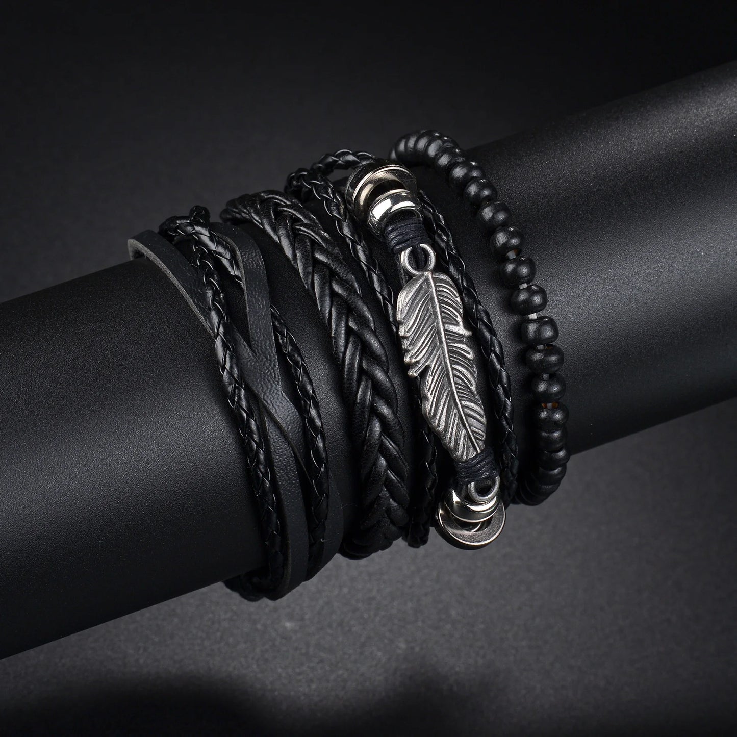 MeMolissa 2023 New Arrival Vintage Leather Bracelet Fashion Hand-knitted Multi-layer Feather Leaf Bracelet Men's Bracelet Gift