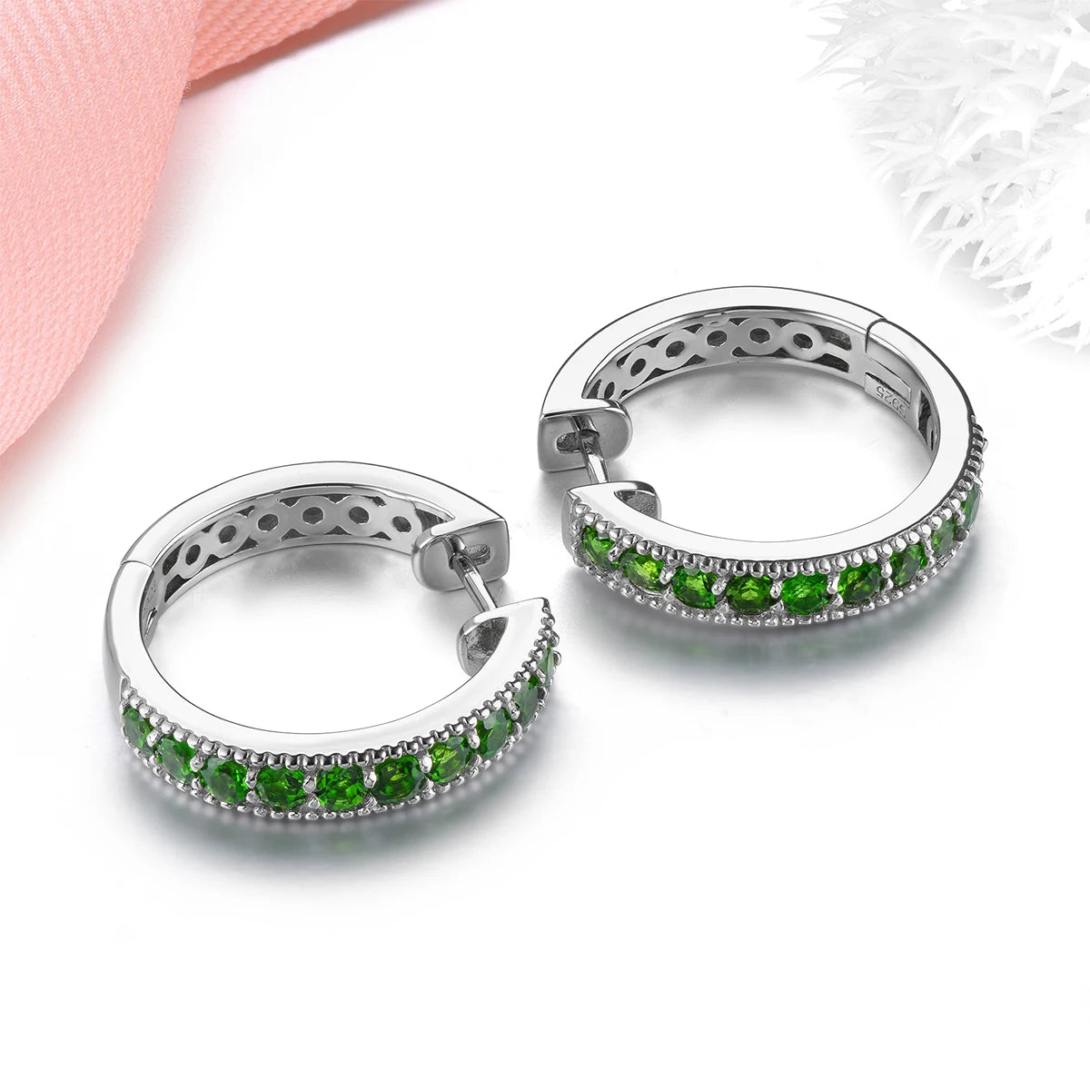 Natural Chrome Diopside Sterling Silver Hoop Earrings 1.5 Carats Genuine Gemstone Classic Style Fine Jewelrys S925 Gifts