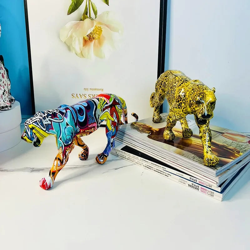 Colorful Leopard Water Transfer Printing Animal Figurine Handicraft.