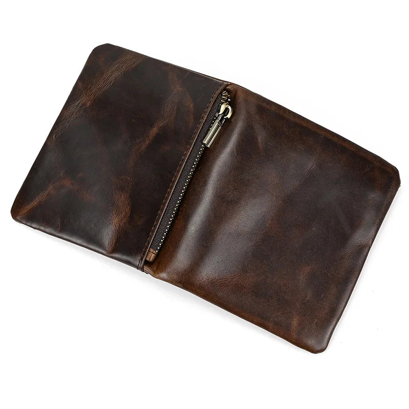 New Fashion Business Men's Wallets Genuine Leather Crazy Horse Leather Short Organizer Wallet Boy Brand Luxury Card Holder Purse