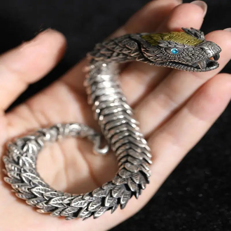 Vintage Men's Punk Domineering Ancient Dragon Snake Link Bracelets Accessories Hiphop Style 925 Sterling Silver Fashion Jewelry