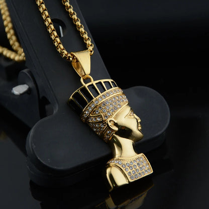 Egyptian Queen Nefertiti Pharaoh Pendant Male Gold Color Stainless Steel Necklace For Men/Women Ancient Egypt Jewelry Gift