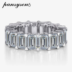 PANSYSEN Sparkling 925 Sterling Silver 3*5mm Emerald Cut High Carbon Diamond Engagement Ring Wedding Bands for Women Jewelry