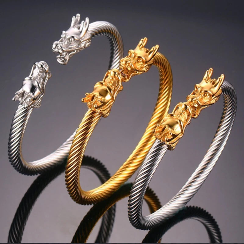 6MM Creative Dragon Charms Open Bangle.