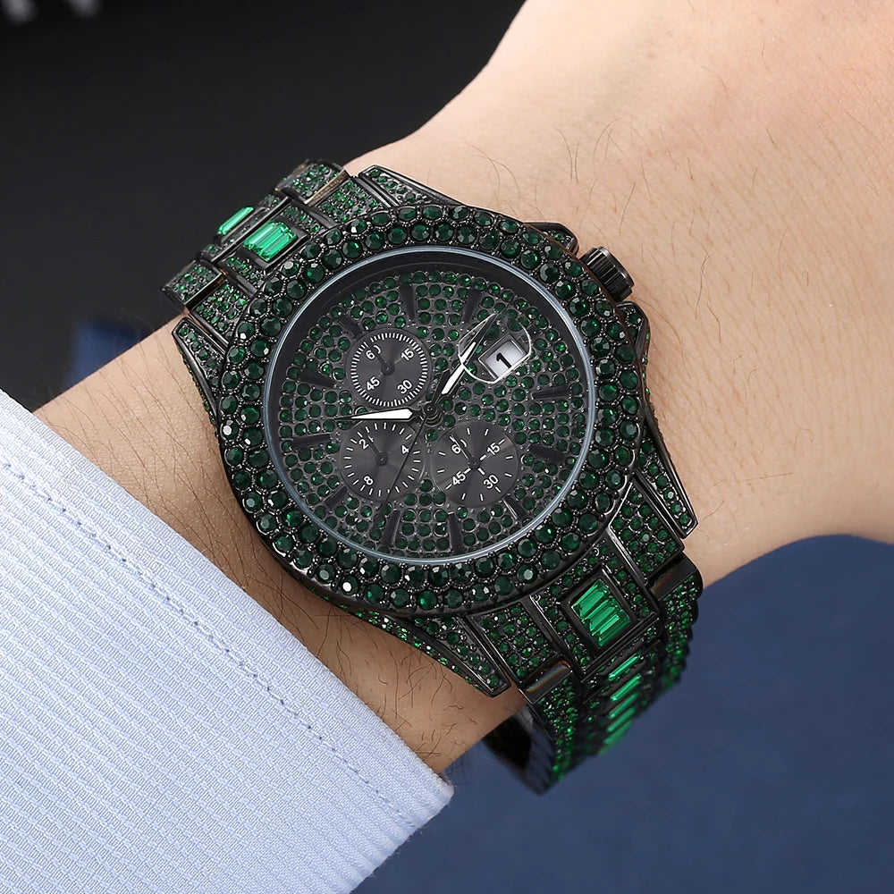 Green Iced Diamond Hip Hop Watch.